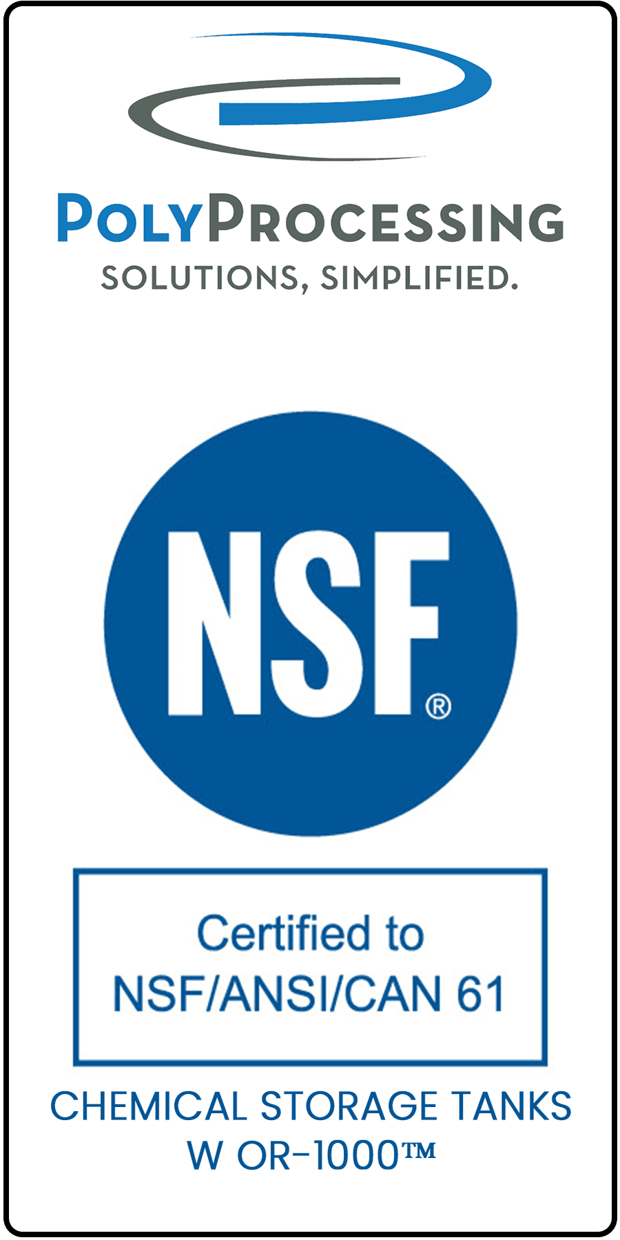 NSF/ANSI 61 Standards Certified Poly Chemical Tanks Poly Processing